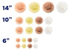 Tissue Paper Pom Poms • 20 Pcs • Peach, Rose Gold, Ivory, Pastel • 6″–14″ dia