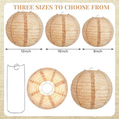 12 Pcs Print Burlap Paper Lanterns round Chinese Paper Lanterns Farmhouse Boho C