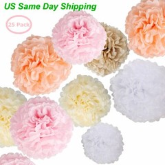 Pink Paper Flowers Tissue Pom Poms Hanging Flower Ball Wedding Party Decor 25Pcs