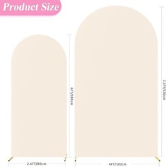 Set of 2 Wedding Arch Cover 6FT, 7.2FT Beige 2-Sided Round Top Spandex Arch Back