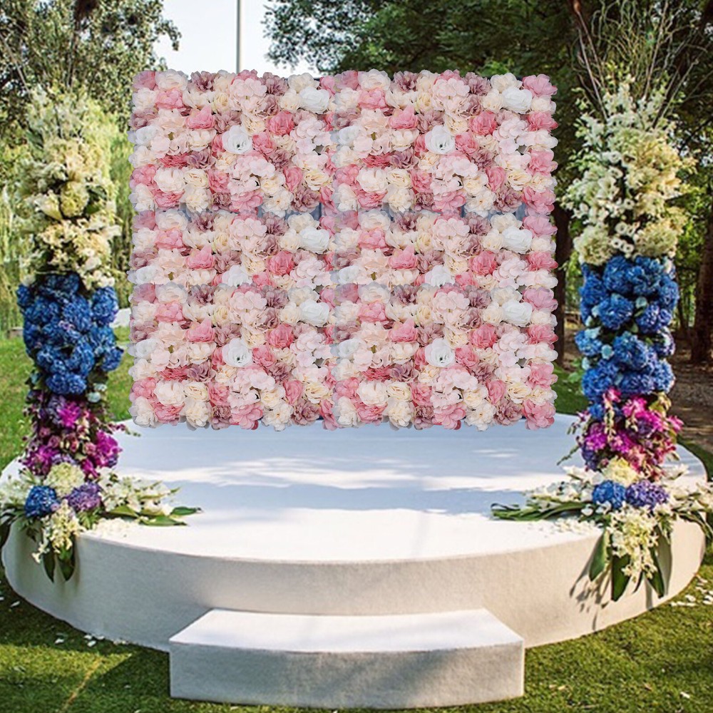 12Pcs Artificial Flower Wall Panels Silk Plastic Backdrop Party Wedding Decor