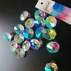 200Pcs 14mm ABColor Colorful Crystal Octagonal Loose Beads 2Holes Chandelier DIY