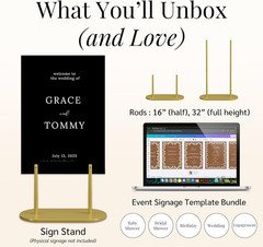 Gold Wedding Welcome Sign Stand with Holder – Elegant Metal Easel Display for Se
