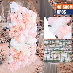 6Pcs Artificial Silk Flower Wall Panel Floral Backdrop Party Wedding Decoration