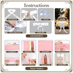 20 Pcs Pink Just Married Car Decorations Include 10 Can Stickers Satin Ribbon