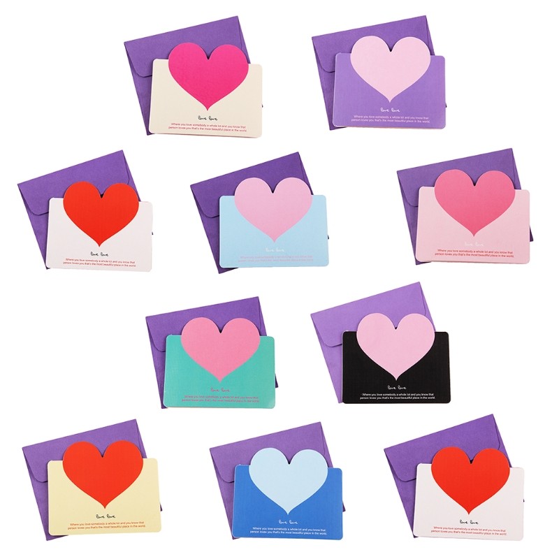 10pcs/bag Mixed Color LOVE Heart Shape Greeting Card Valentines Day Gift Card We
