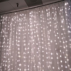 Warm White LED Lights on Organza BACKDROP 18 ft x 9 ft Wedding Decorations