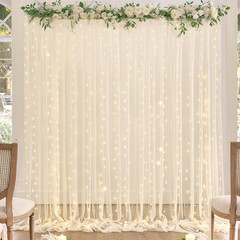 Champagne Tulle Backdrop Curtain with Lights String for Parites Wedding 5X8Ft