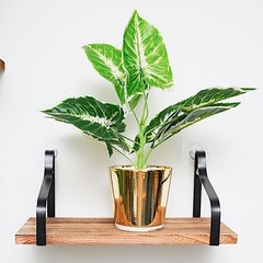 3 Natural Rectangular Metal Wood Floating Shelves Home Decorations Supplies