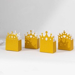 20 Gold Glitter Princess Crown Paper Favor Boxes Party Events Home Decorations