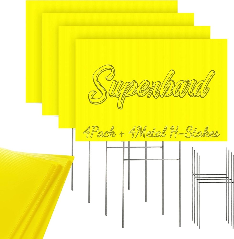Blank Yard Signs with Stakes, Yellow 4 Pack12″x18″ Corrugated Plastic Sheet f…