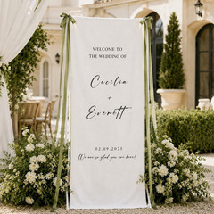 Personalized Linen Wedding Welcome Sign Custom Fabric Ceremony Banner Decor