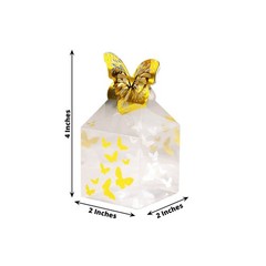 25 Clear Plastic Square Candy Gift Boxes Gold Butterfly Top Party Decorations
