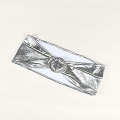 10 Silver Metallic Spandex Chair Sashes with Silver Buckles Wedding Light Gray