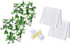 Wedding Decor Chiffon 2 Chair Sashes,2 Artificial Silk Rose Garland,12Ft Ribbon