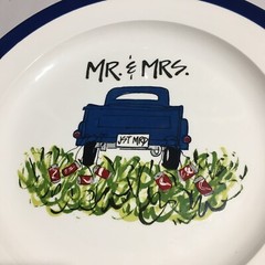 Farmhouse Mr and Mrs Wedding Gift Plate and Silverware (Fork and Spoon).