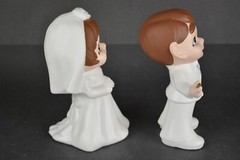 Atlantic Mold Vintage 9” Bride and Groom Blue Eyes/Brown Eyes Ceramic Figures