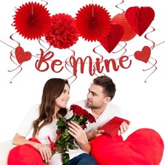 Valentines-Day Decorations-Heart Streamers Galentines-Decor – 22pcs Be Mine Red