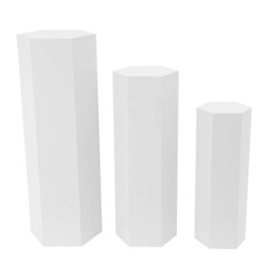 Set of 3 Hexagonal Display Pedestal Wedding Party Cake Flower Stand Pillar White