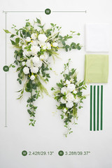 Deluxe Wedding Arch Flowers with Drapes Kit Pack of 4, 2Pcs White Green Mint Lea