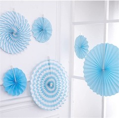 6 Pcs Decoration Hanging Party Blue Paper Fans Set for Birthday Wedding Gradu…