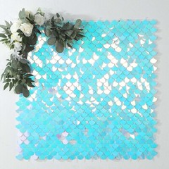 24 IRISDESCENT BLUE Mermaid Scales Sequin Wall Photo Backdrop PANELS Party