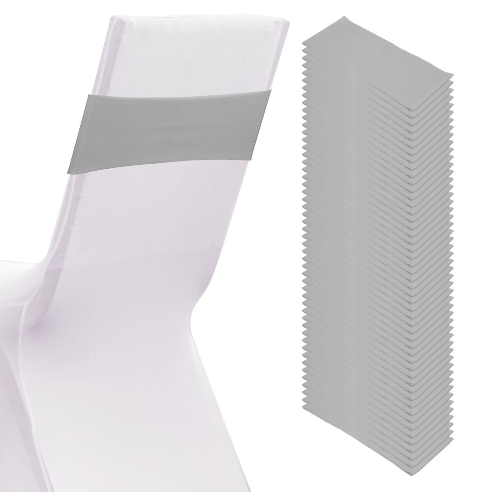 50pcs Spandex Chair Liners With Bow And Adjustable Buckle, Light Gray