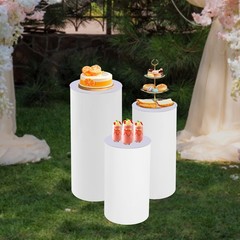 3pcs Pedestal Stand White Pedestal Display Stand Cylinder Pedestal Stand Set