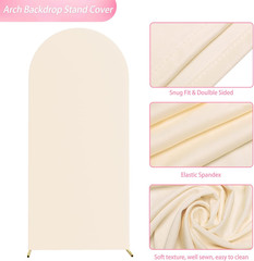 6FT Wedding Arch Backdrop Cover Spandex Fitted Beige Arch Covers round Top Chiar