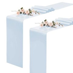 2 Pack Light Blue Table Runners 12 x 108 Inch, Rectangular Smooth Satin Silk