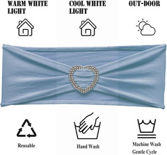 Dusty Blue Chair Sashes 60 Pack Spandex Blue Chair Sashes Bows with Heart Buckle