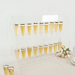 Clear 25″ Acrylic 2-Tier Wine Glass Rack Champagne Flute Holder Stand Events