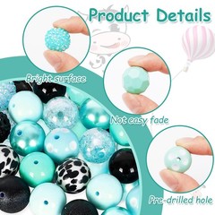 Whaline 50Pcs 20mm Cow Theme Beads 12 Styles Mixed Bubblegum Beads Set Green …