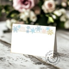 SOFT WINTER SNOWFLAKES TENT STYLE WEDDING PLACE CARDS or TABLE CARDS #485