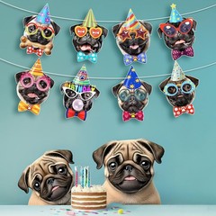 Pug Birthday Garland — Photographic Pug Faces Birthday Banner, Funny Pug B
