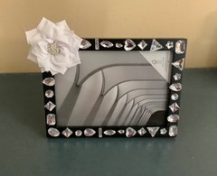 5×7 rhinestone gems and chiffon flower frame