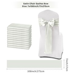 60 PCS 7×108 Inch Satin Chair Sashes Bows Universal Chair Cover 60 Pcs Silver