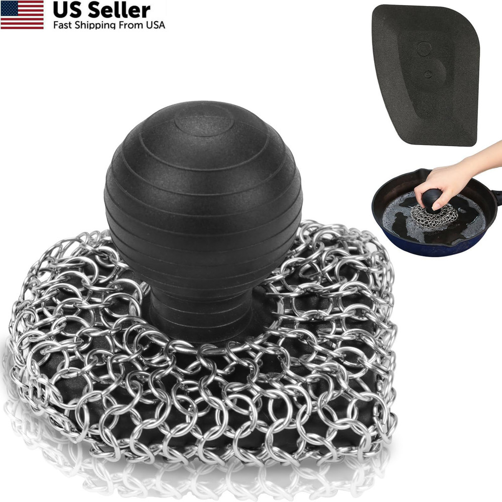 Cast Iron Scrubber with Pan Scraper, 316 3.1inch*3.5inch*3inch, Black