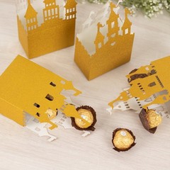 20 Gold Glitter Princess Castle Paper Favor Boxes Wedding Party Events