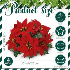 4 Pack Christmas Table Centerpieces Artificial Poinsettia Flower Ball Red