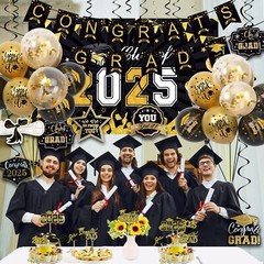 Graduation Decorations 2025 Set include Class of 2025 Backdrop, Congrats Grad…