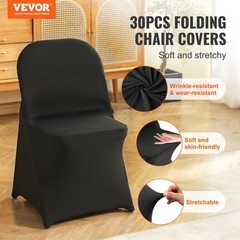 VEVOR 30PCS Black Stretch Spandex Folding Chair Covers for Wedding Party Dining