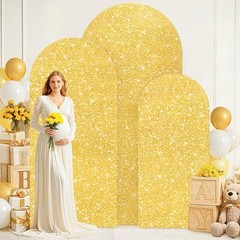 ROMANKAS Gold Wedding Arch Cover Set of 3 Arch Backdrop Cover 4&5&6ft Glitter