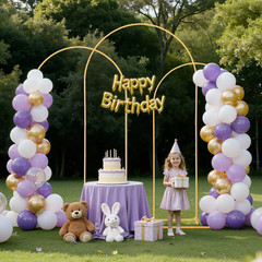 3PCS Gold Arch Backdrop Stand Set 8FT 7.2FT 6.6FT Wedding Party Decor