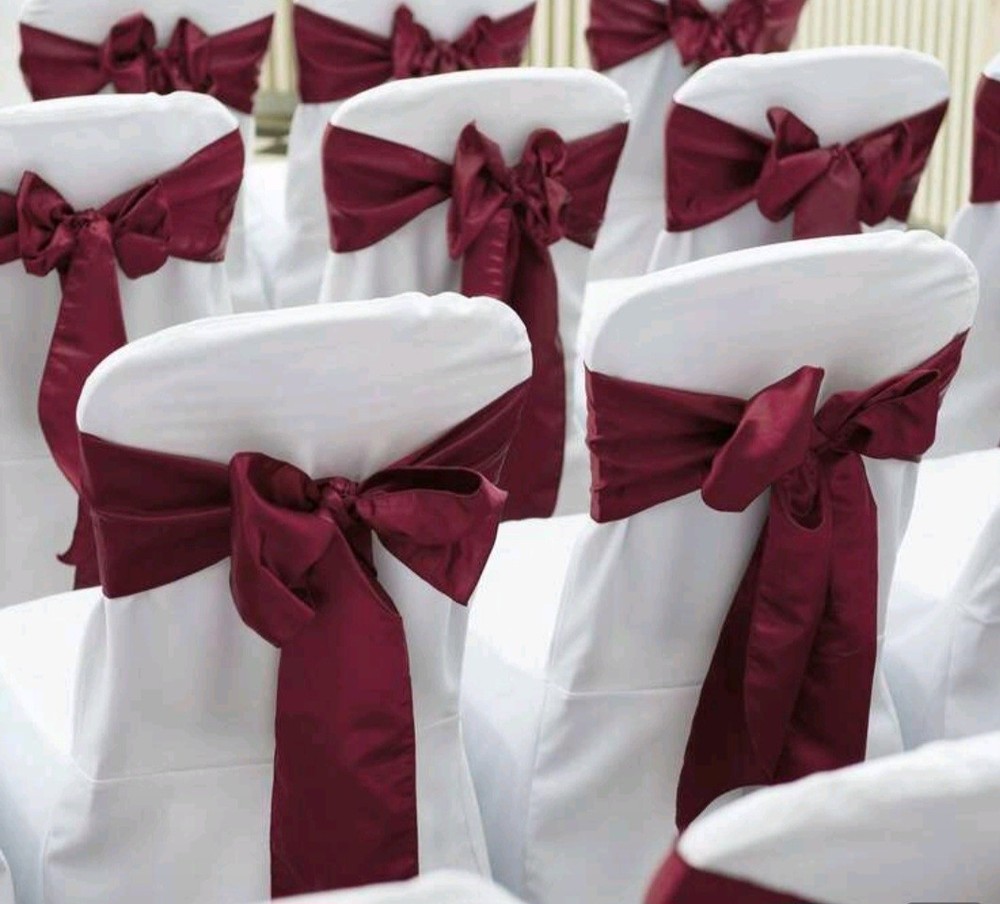Burgundy Satin Chair Sashes, Solid/Plain, Reusable Wedding Chair Decor