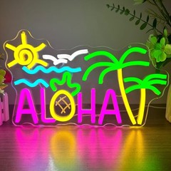 Aloha Palm Tree Neon Sign Aloha Sign for Wall Decor Tropical Hawaiian Aloha L…