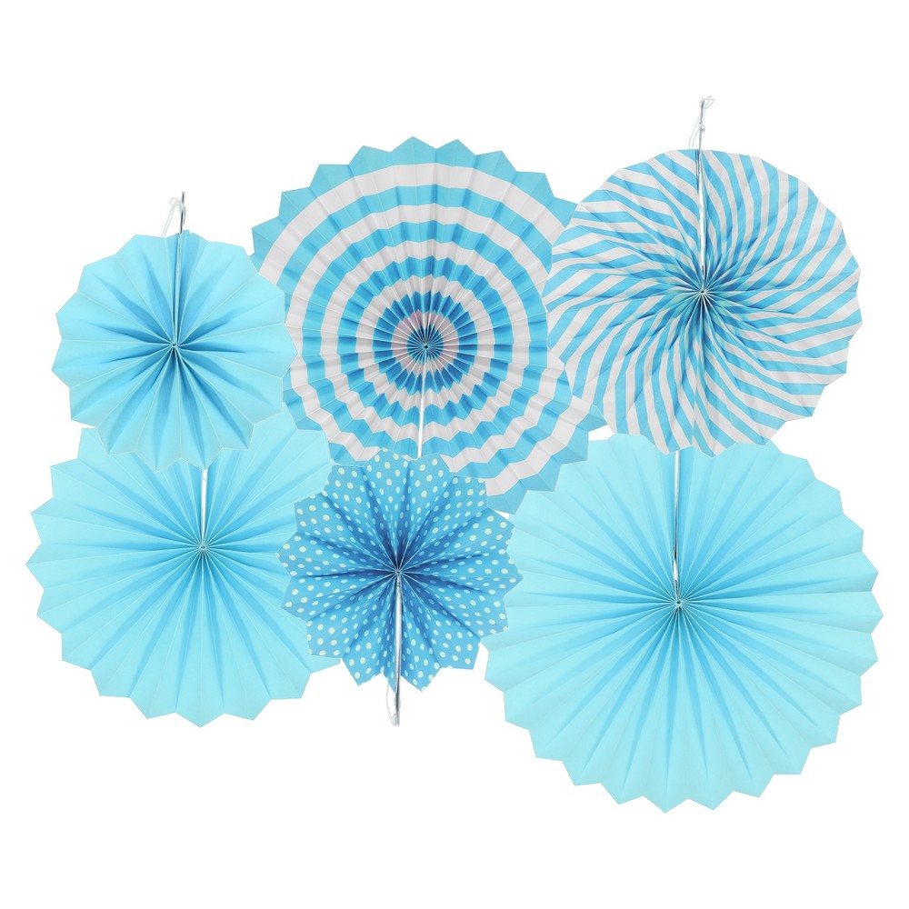 6Pcs Hanging Paper Fans Party Set Decoration for Home,Birthday Wedding Blue