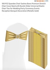 100 PCS Gold Spandex Chair Sashes Bows Premium Stretch Chair Cover Band w/Buckle