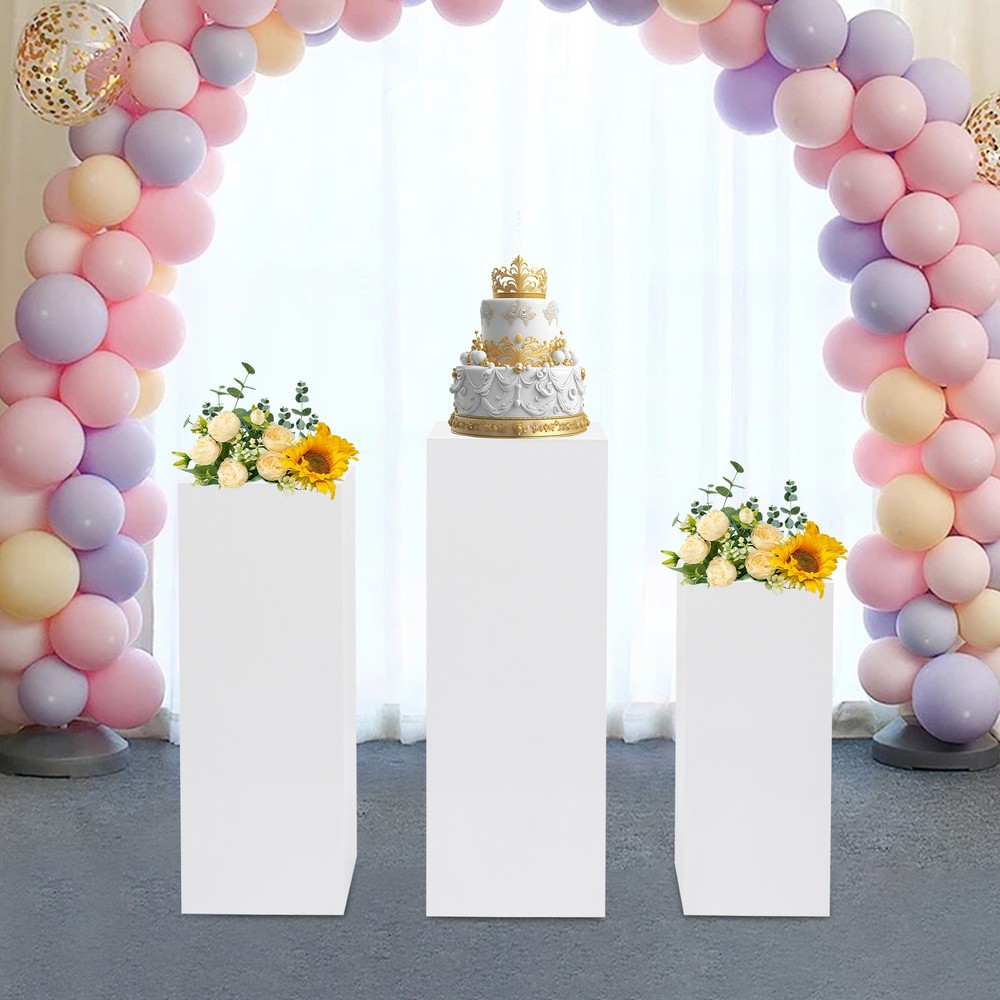 3 PCS Display Pedestal Stands White Square Tall Pedestal Stands Pedestal Wedding