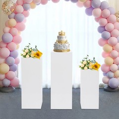 3 PCS Display Pedestal Stands White Square Tall Pedestal Stands Pedestal Wedding